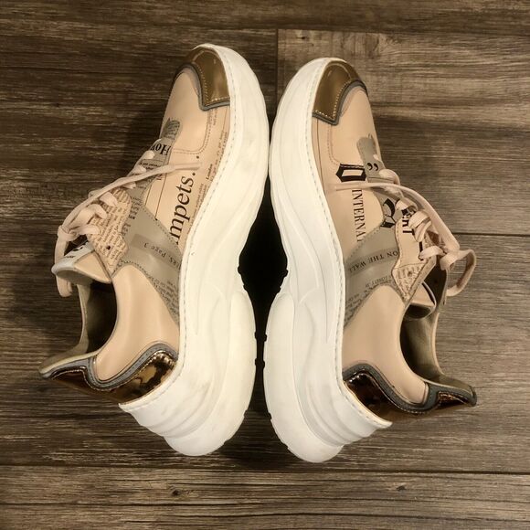 John Galliano Gazette Newspaper Leather Sneakers 8.5 US / 39 EU Pink Metallic - Picture 2 of 14